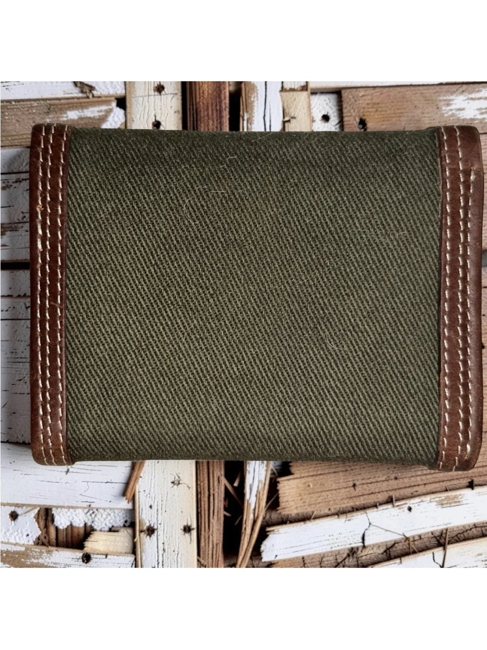 Wolverine Oil Tan Leather and Canvas Trifold Wallet in Brown/Olive